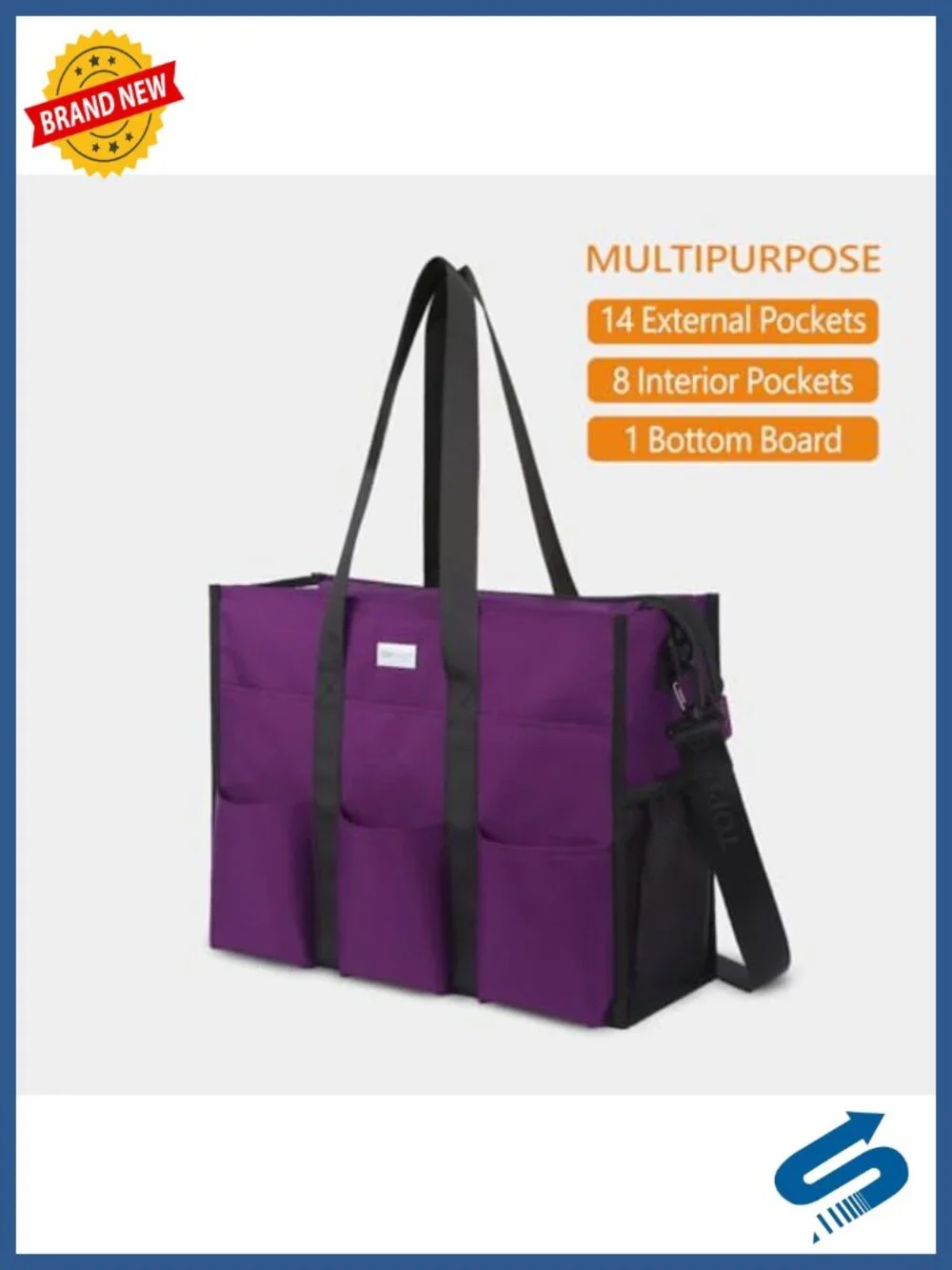 Utility Water Resistant Tote Bag with 22 Pockets, Top Zipper, Thick Bottom,